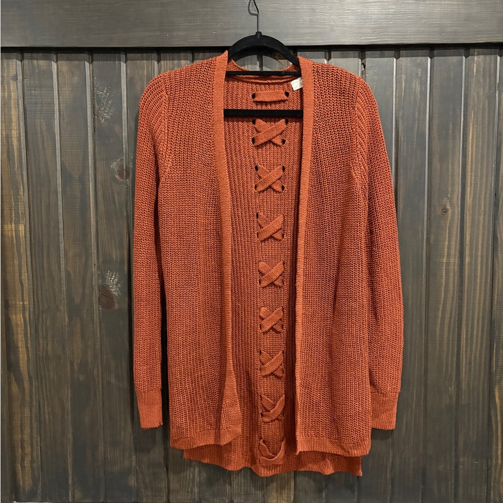 Elegant Open-Front Cardigan in Warm Rust